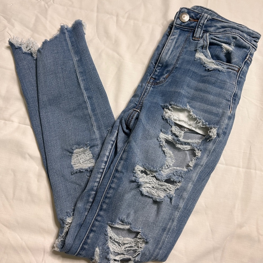 American Eagle Outfitters Blue Skinny Distressed Jeans
